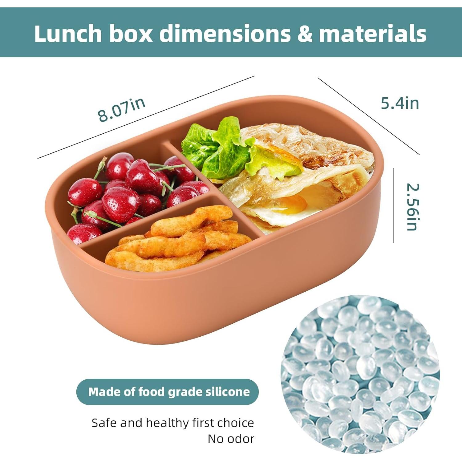 Caja Bento de Silicona Orghcyi 3 Compartimentos A Prueba de Fugas