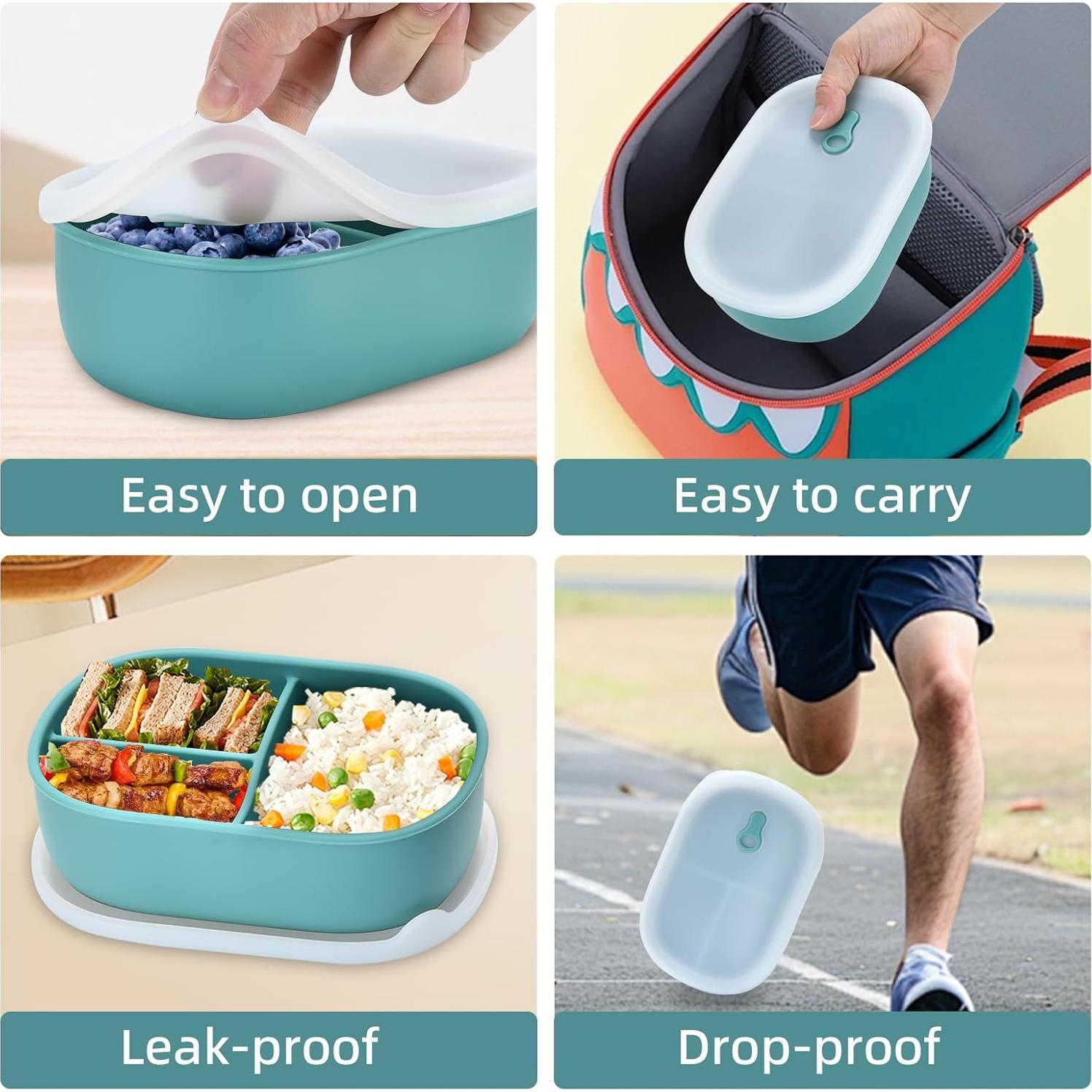 Caja Bento de Silicona Orghcyi 3 Compartimentos A Prueba de Fugas