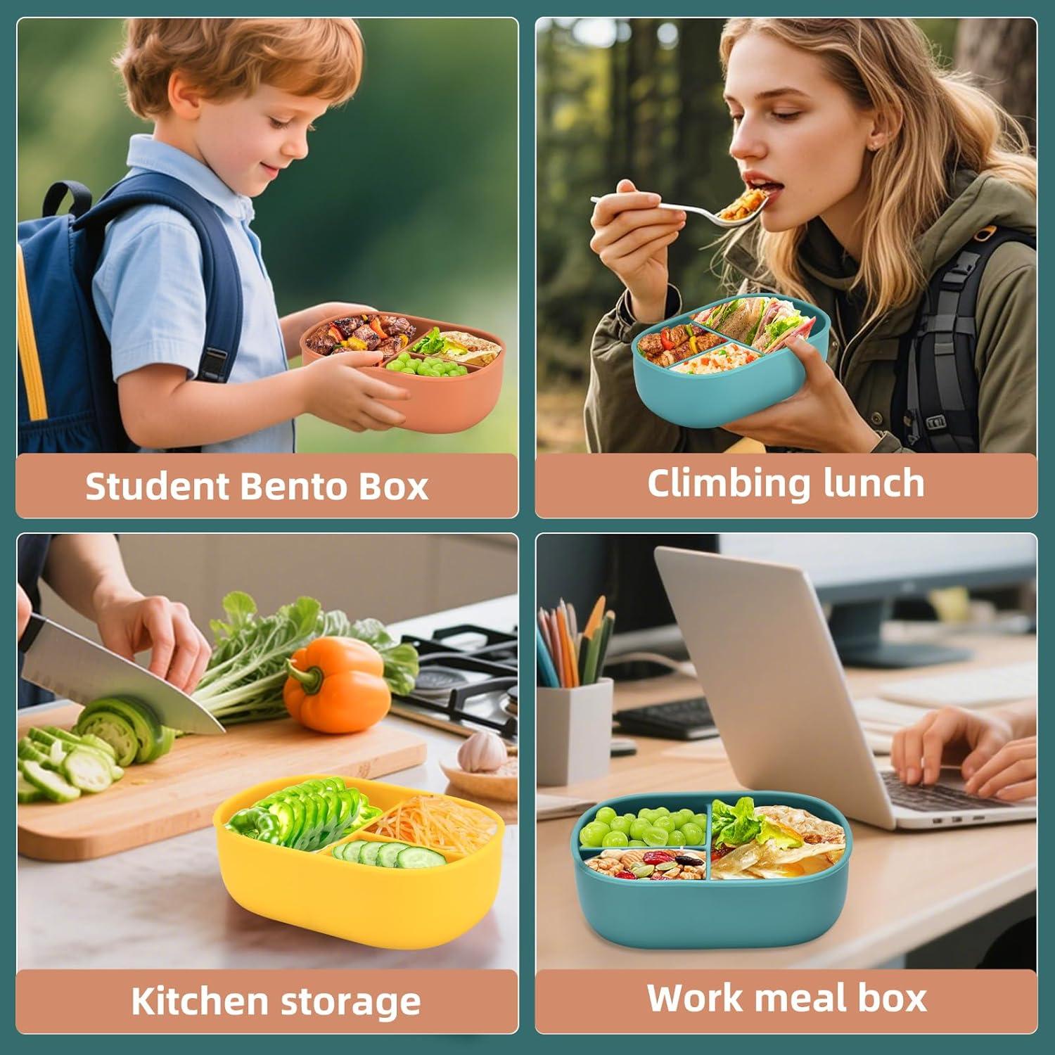 Caja Bento de Silicona Orghcyi 3 Compartimentos A Prueba de Fugas