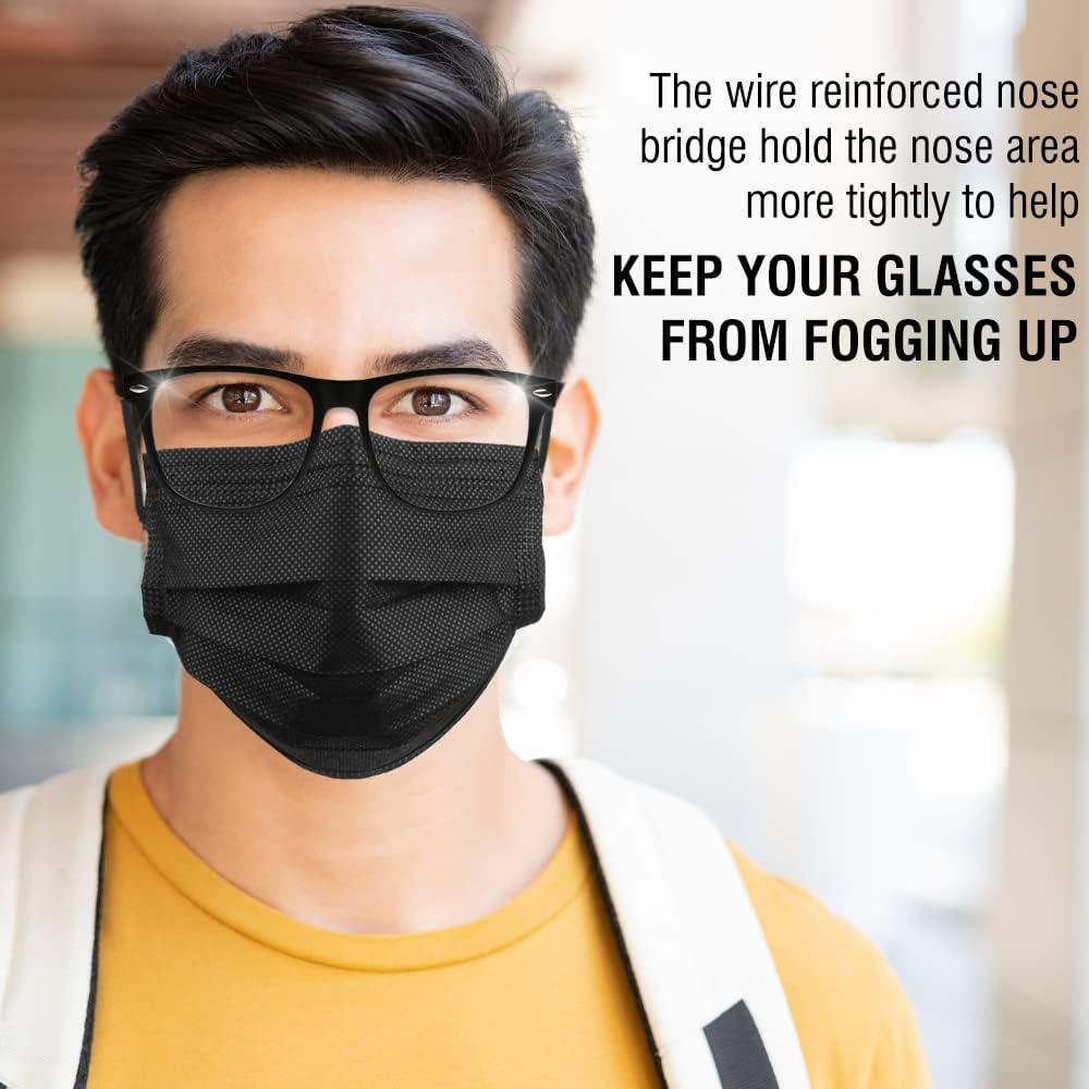 Paquete de 100 Mascarillas Desechables Negras 3 Capas HUNAN