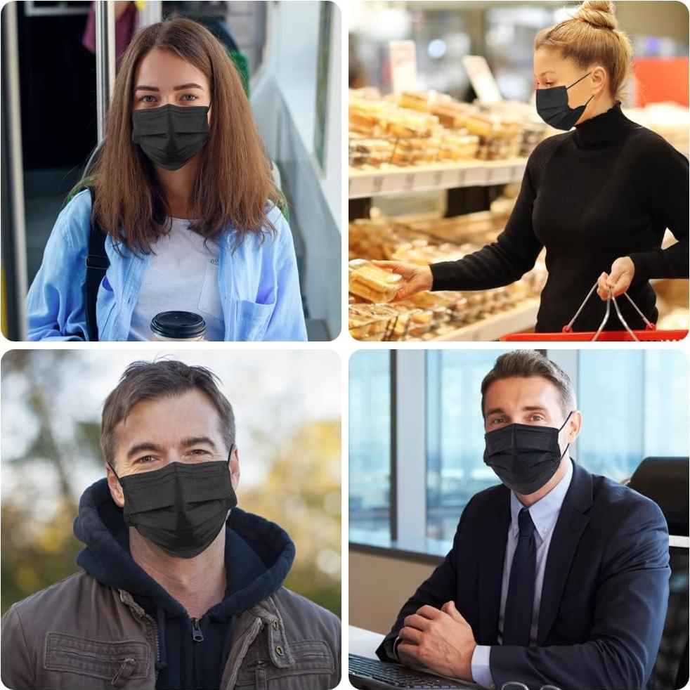 Paquete de 100 Mascarillas Desechables Negras 3 Capas HUNAN