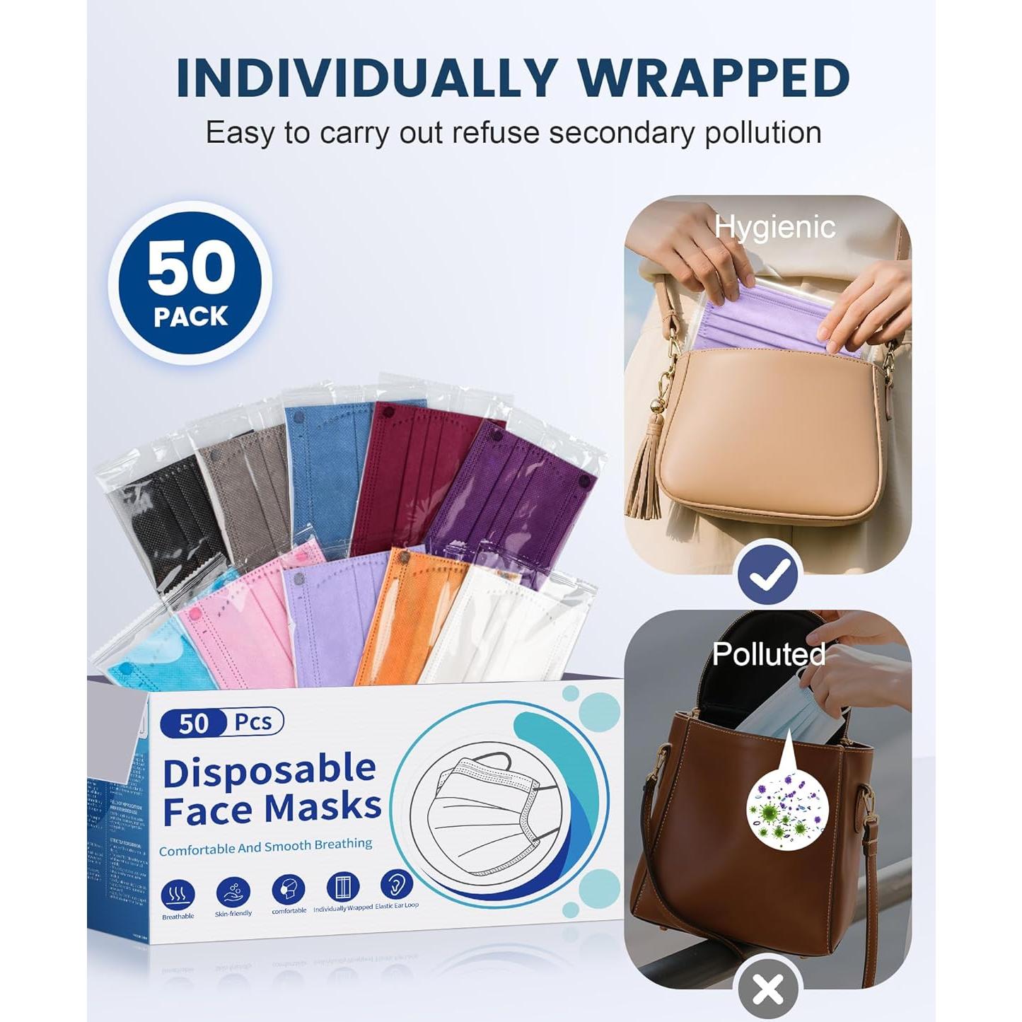 Mascarillas Desechables NEWLA 4 Capas - 50 Unidades, 10 Colores