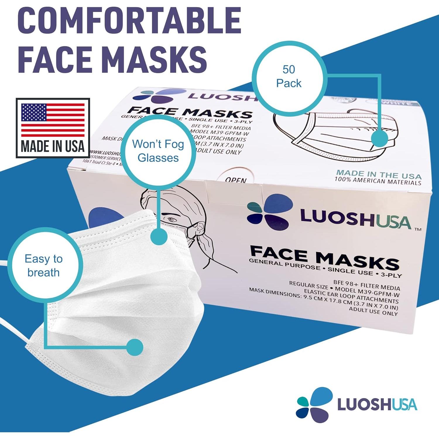 Mascarillas Desechables Luosh 3 Capas 50pcs Adultos Niños
