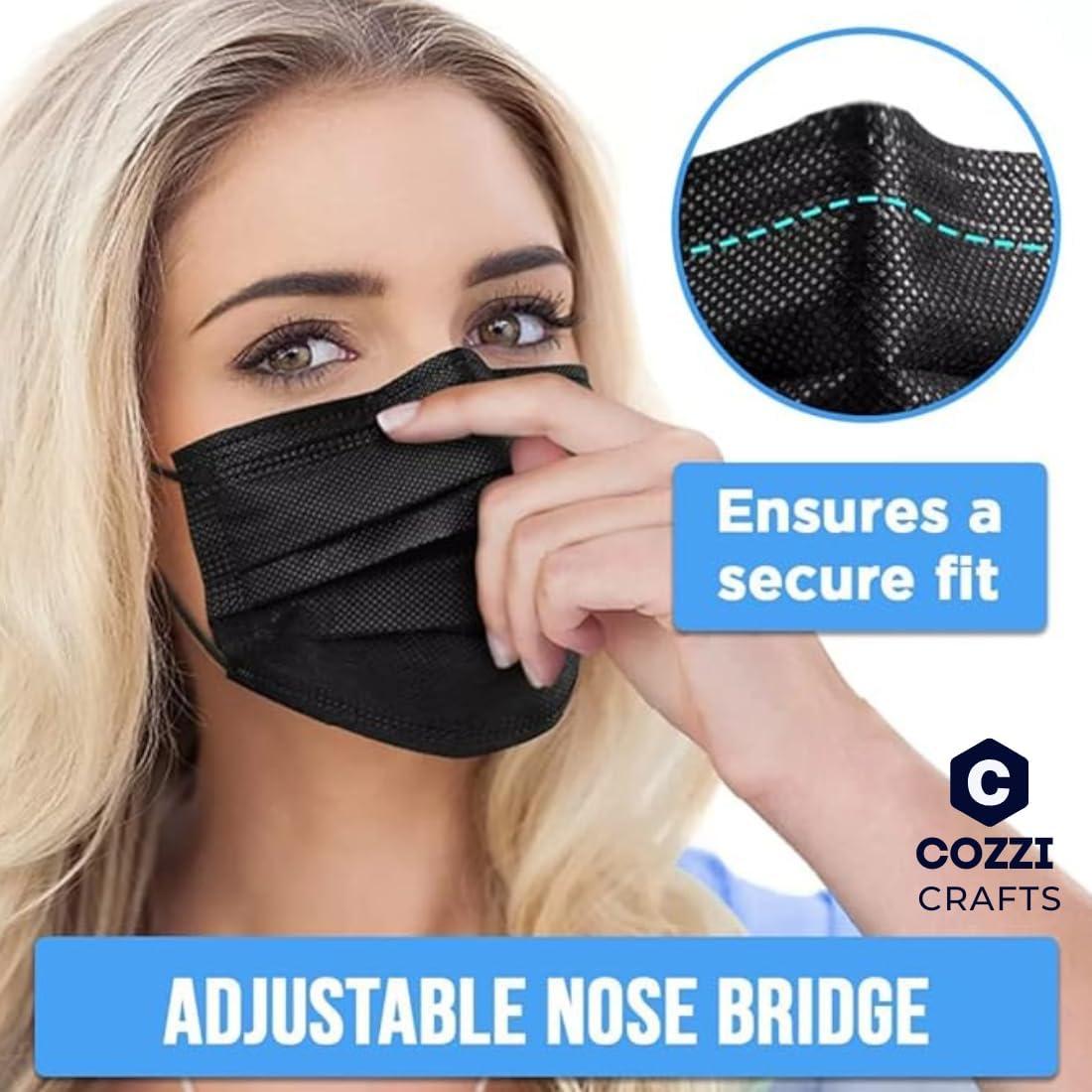 Mascarillas Negras Desechables 3 Capas Cozzi Crafts 100 Pk
