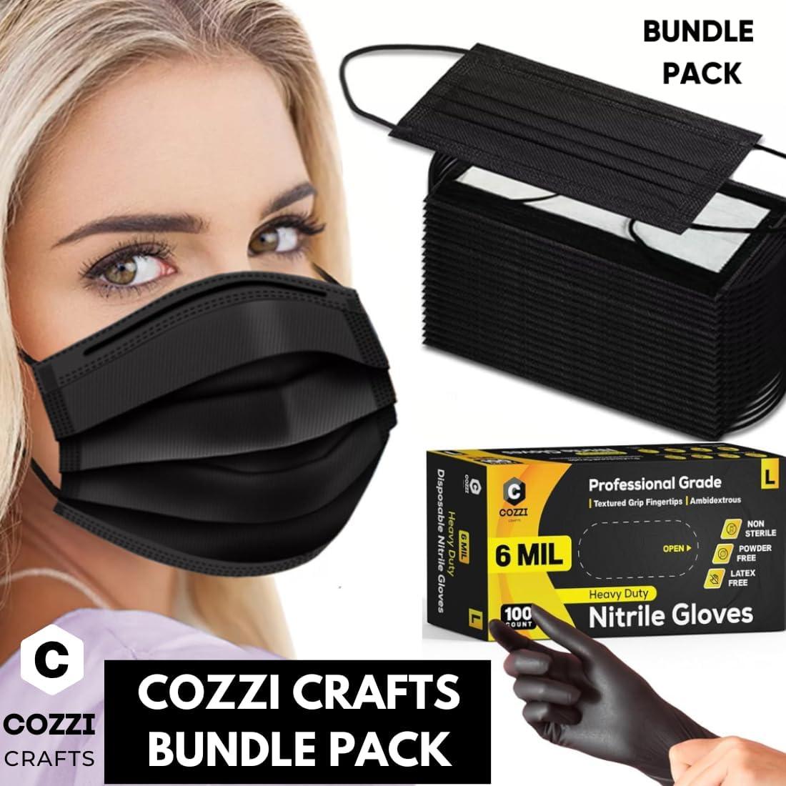 Mascarillas Negras Desechables 3 Capas Cozzi Crafts 100 Pk