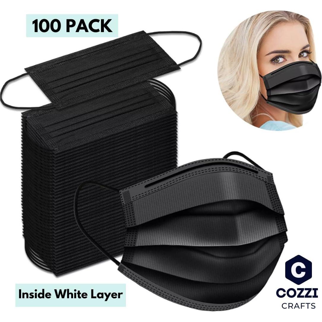 Mascarillas Negras Desechables 3 Capas Cozzi Crafts 100 Pk