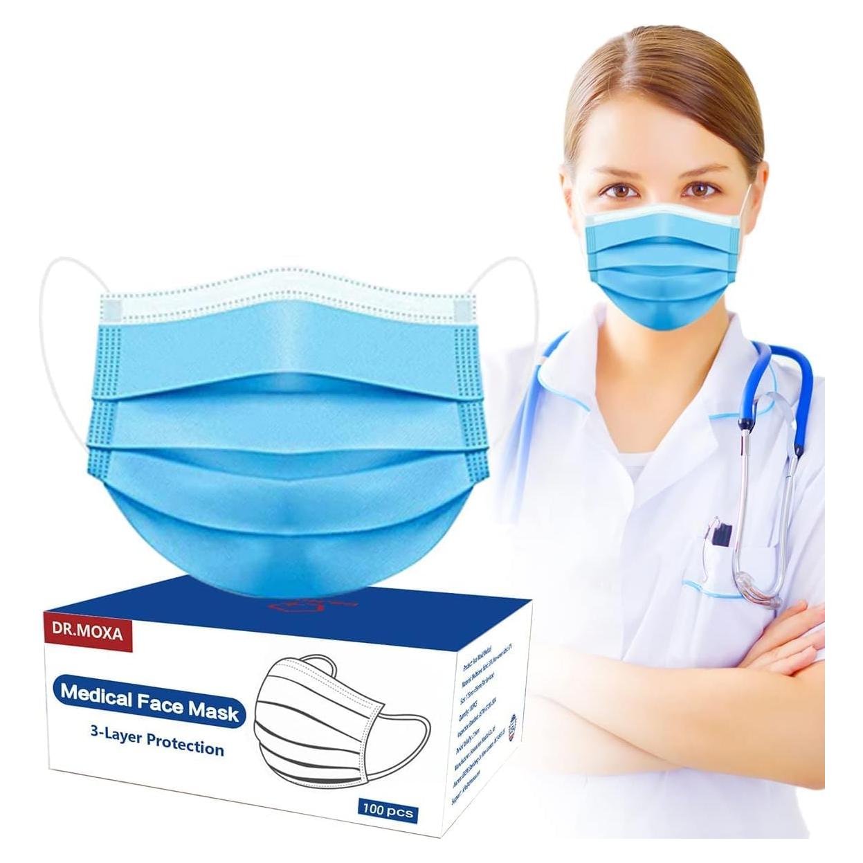 Paquete de 100 Mascarillas Desechables DR.MOXA 3 Capas Adultos