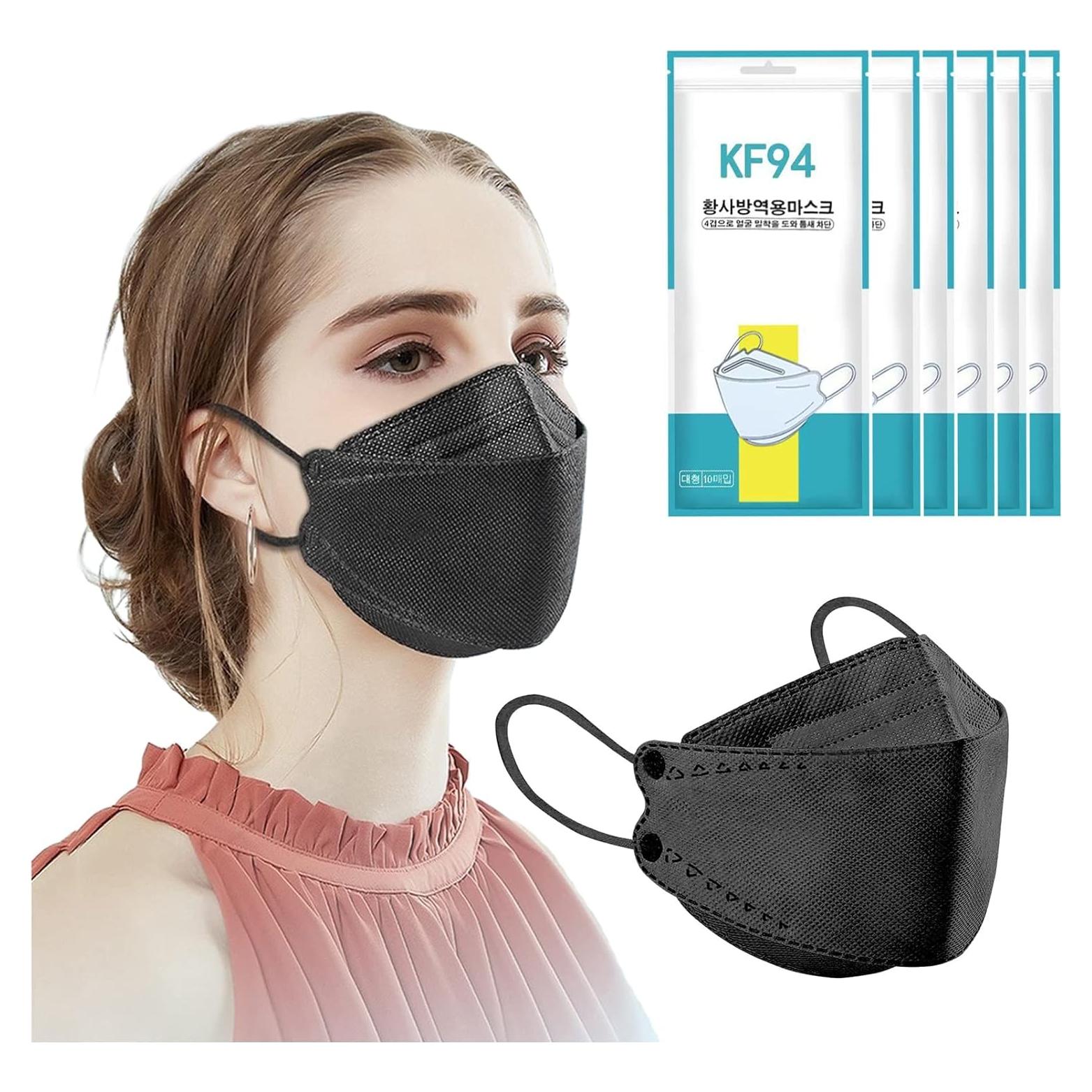 60 Mascarillas KF94 TEQIFU Negras 4 Capas Filtración >95%