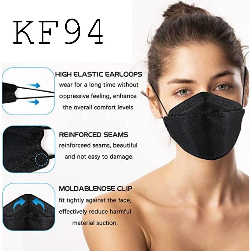 60 Mascarillas KF94 TEQIFU Negras 4 Capas Filtración >95%