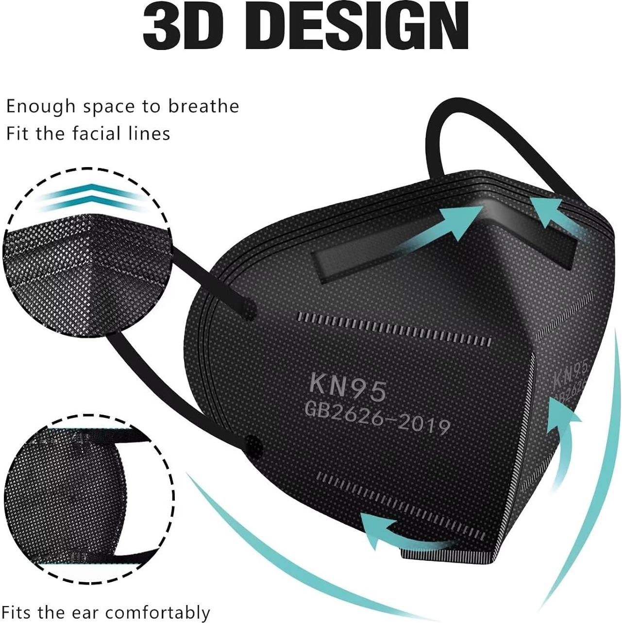 Mascarillas KN95 LEMENT 50pcs Negras 5 Capas Filtro >95%