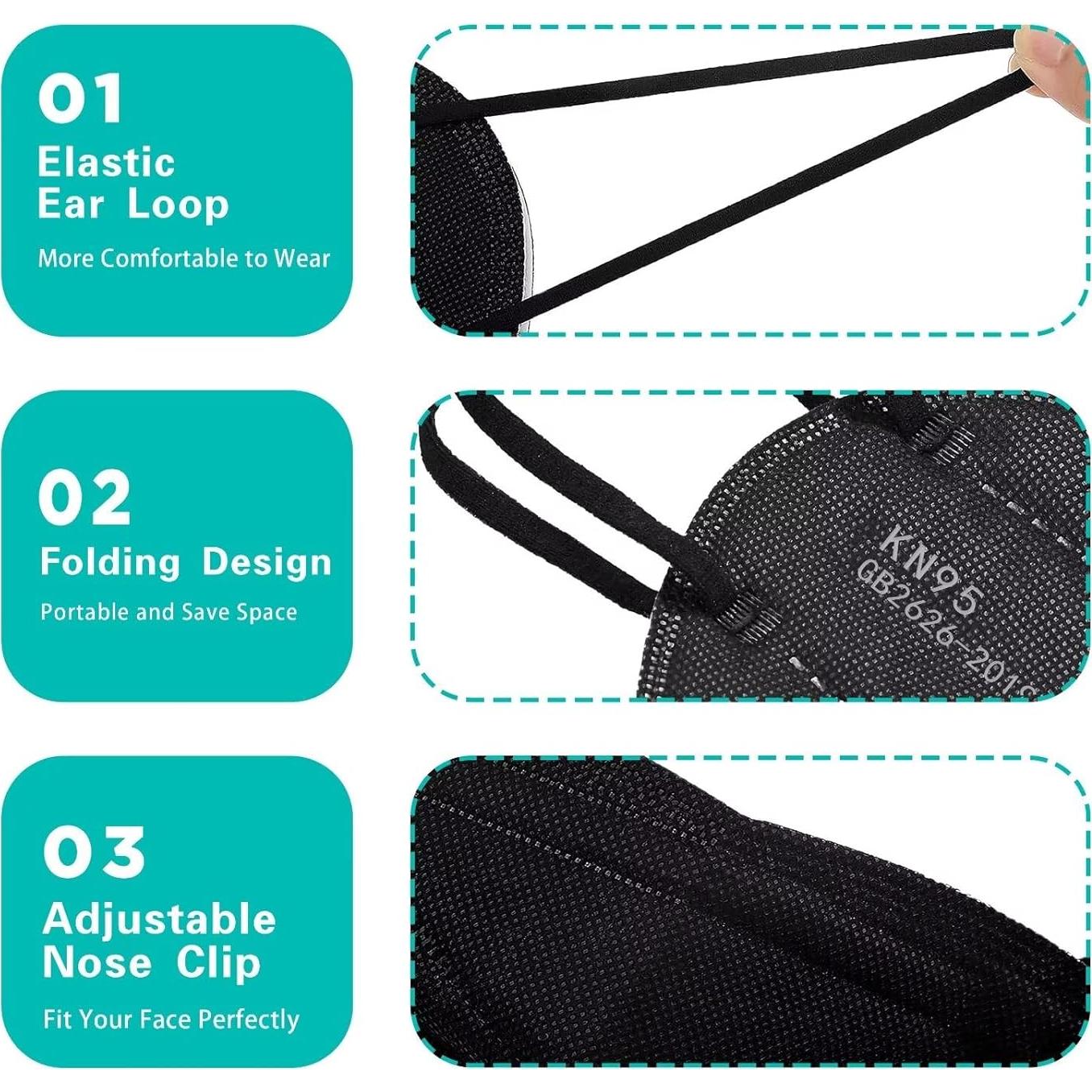 Mascarillas KN95 LEMENT 50pcs Negras 5 Capas Filtro >95%