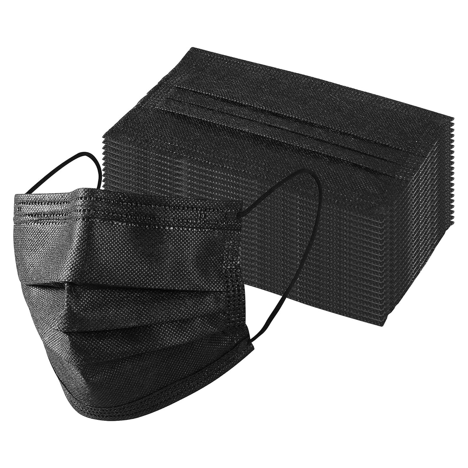 Face Masks, 25 Pack, Black, 3-Ply, Disposable