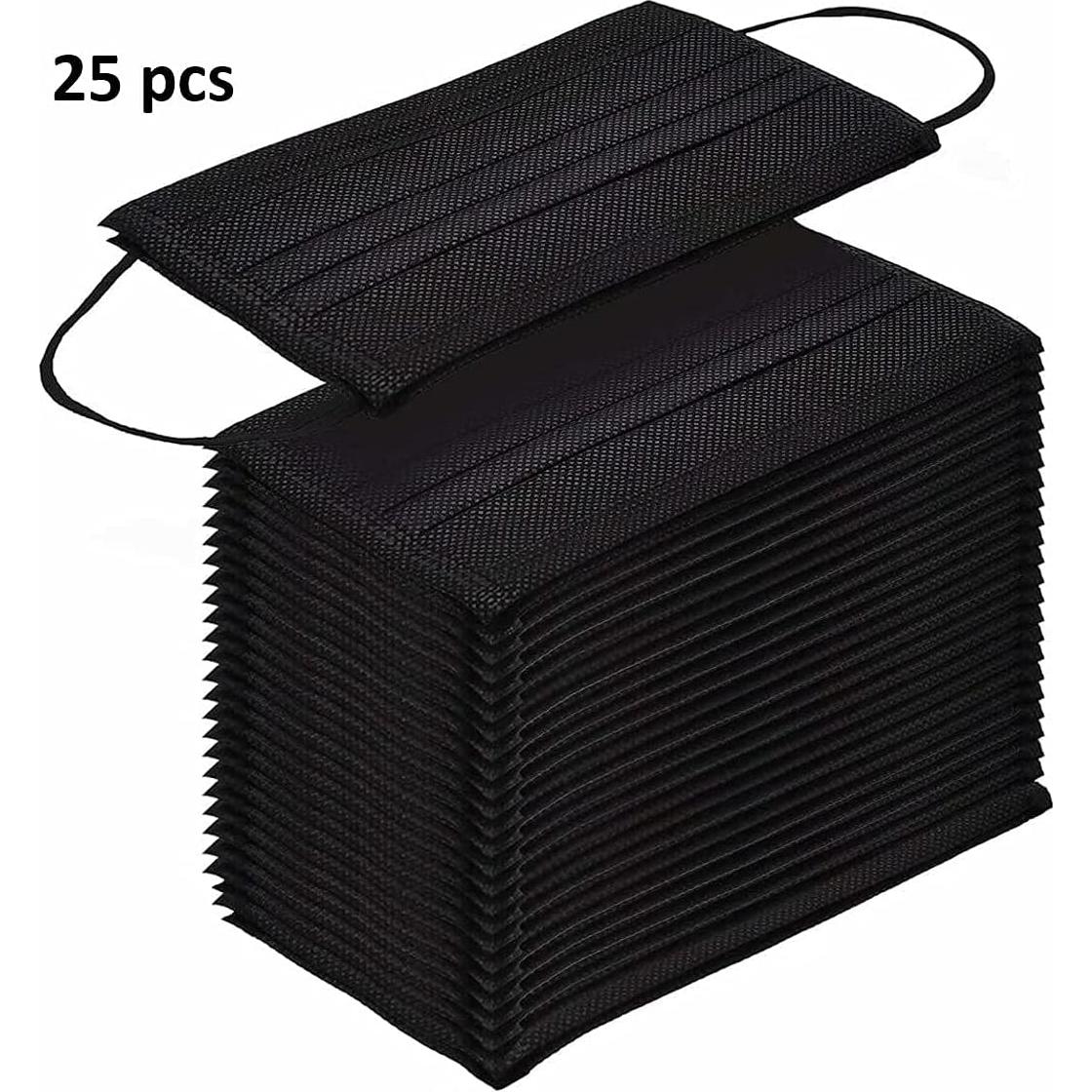 Face Masks, 25 Pack, Black, 3-Ply, Disposable