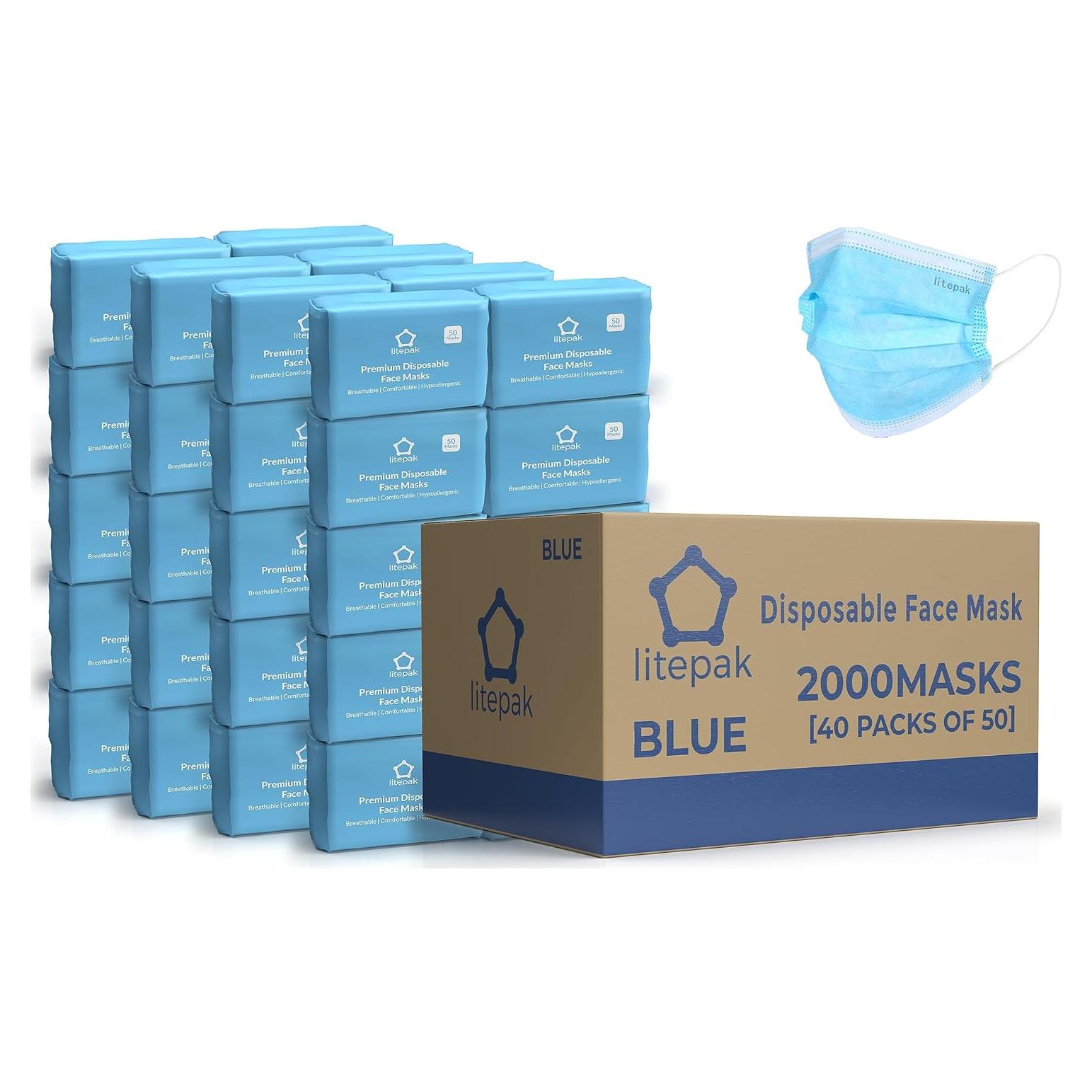 Mascarillas Desechables Litepak 3 Capas Azul 2000 Pcs