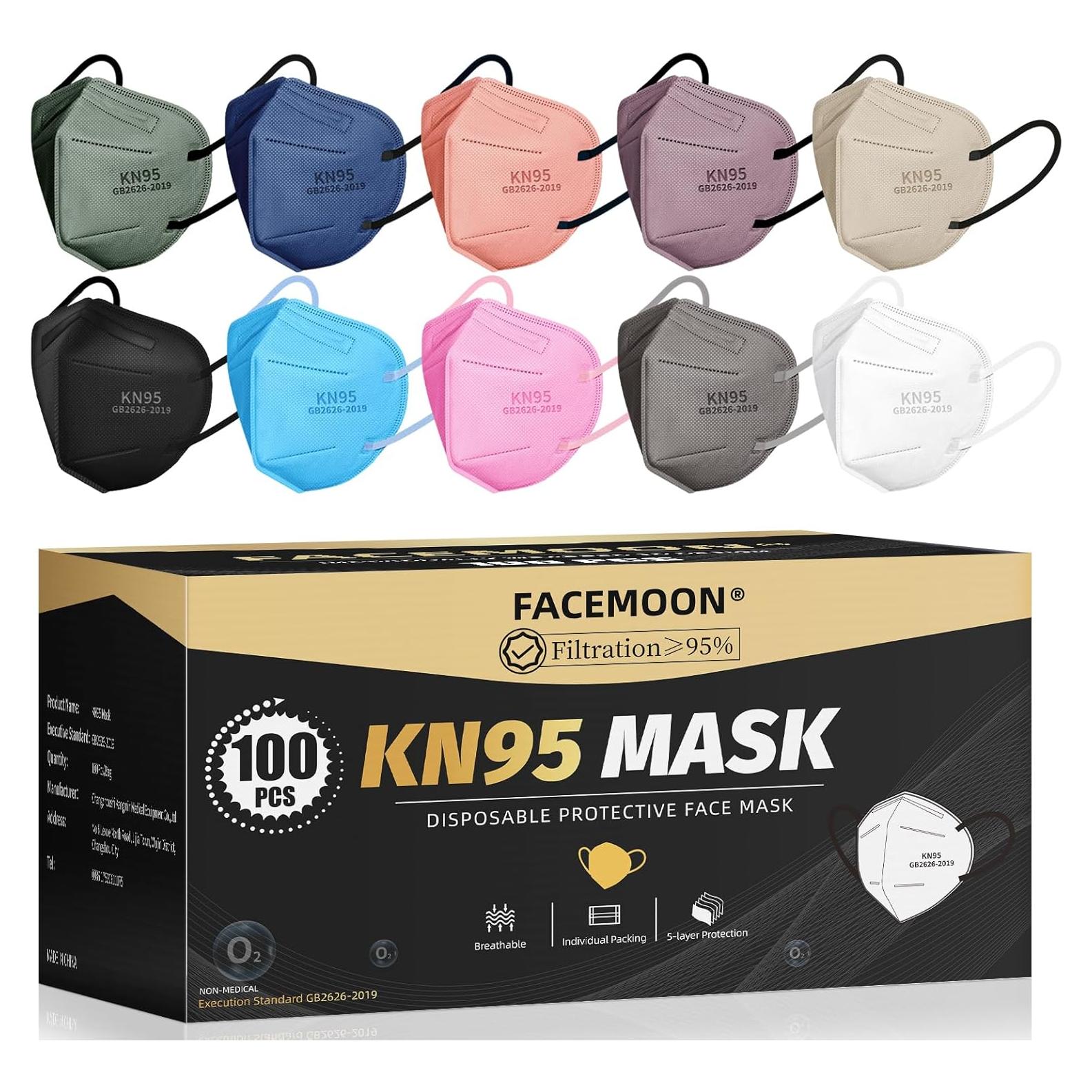 Mascarillas KN95 Desechables 100 Piezas Multicolor 5 Capas
