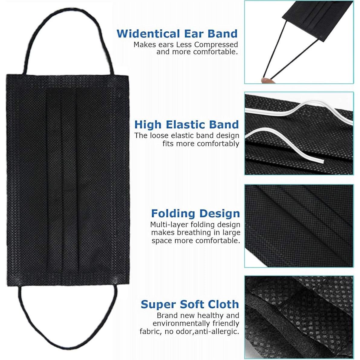 Paquete de 100 Mascarillas Desechables Negras DR.MOXA 3 Capas