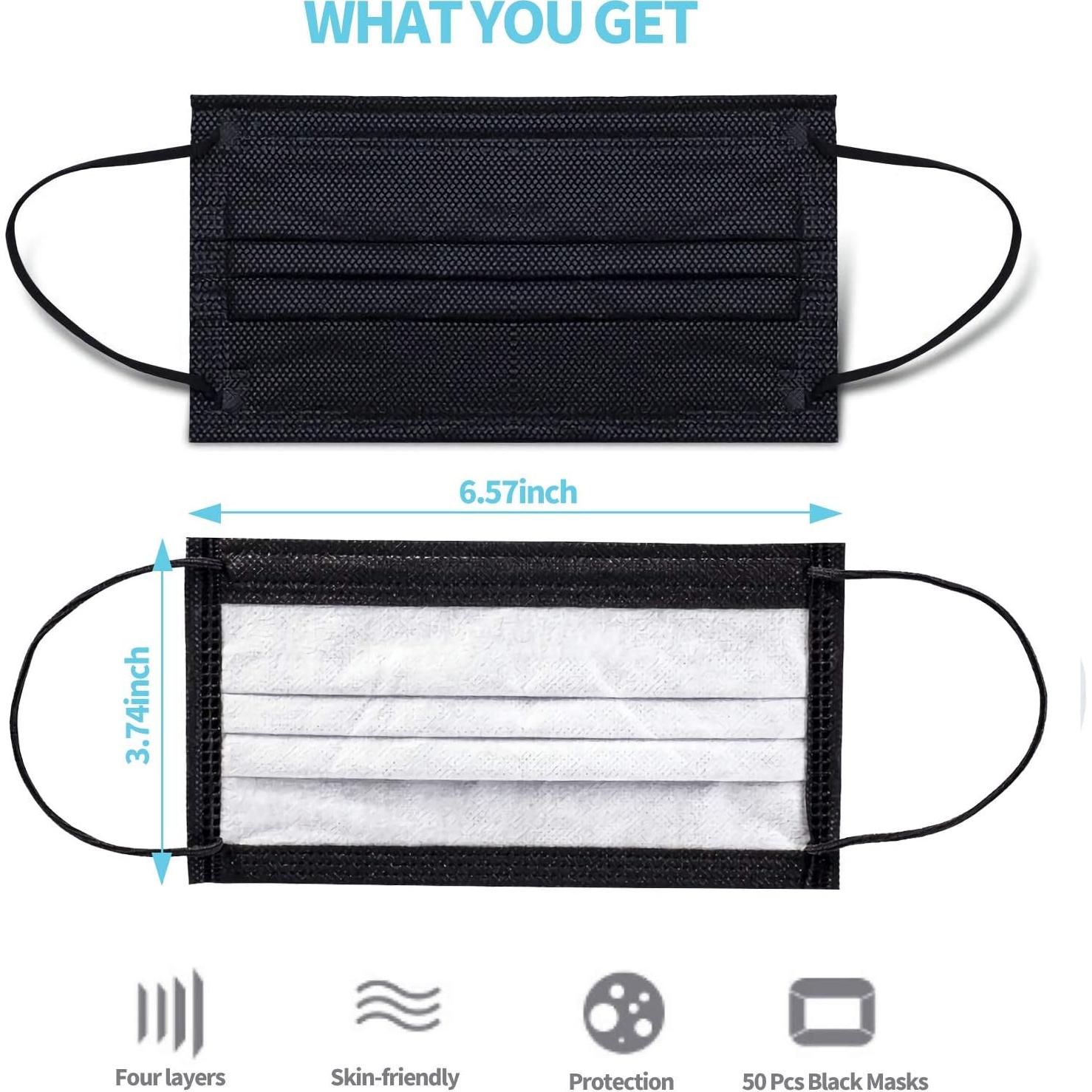 Mascarillas Desechables Negras Yjiaka 4 Capas 50 Pcs