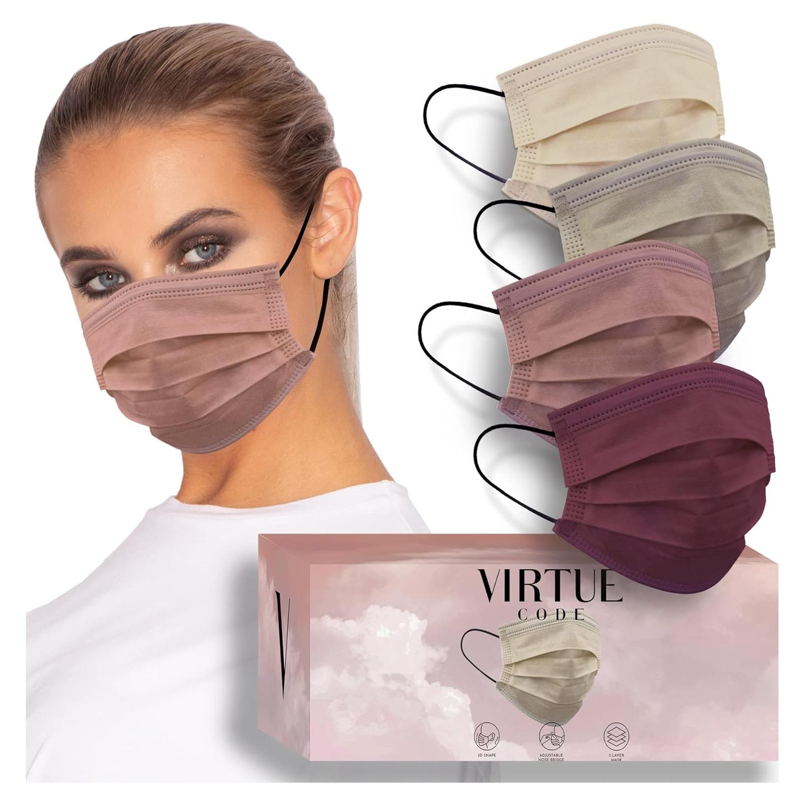 Mascarillas Desechables VIRTUE CODE 3 Capas - 50 Unidades Tonos Tierra