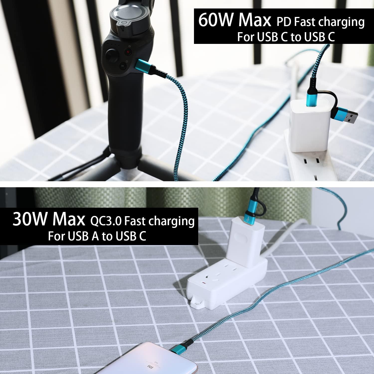 Cable USB C a C 60W QQLIKE 2-en-1 Carga Rápida 1.8m