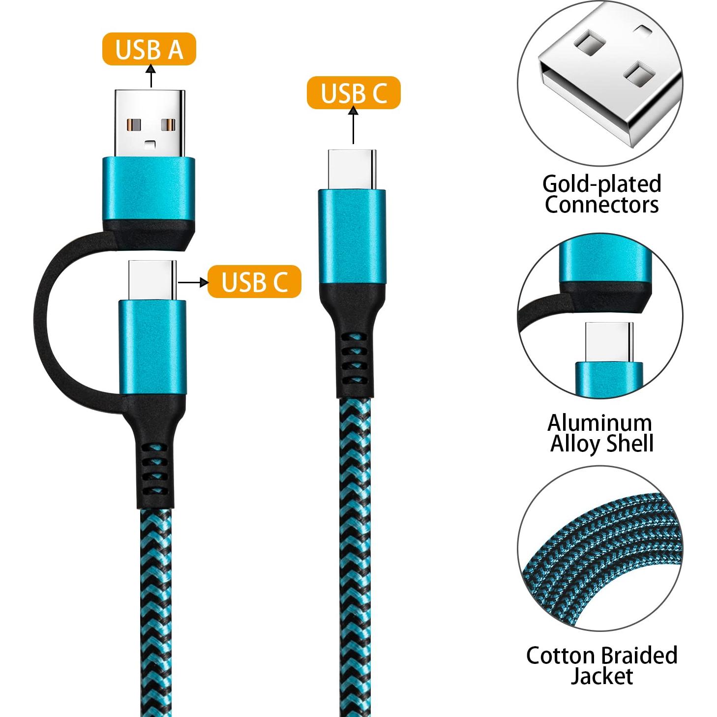 Cable USB C a C 60W QQLIKE 2-en-1 Carga Rápida 1.8m