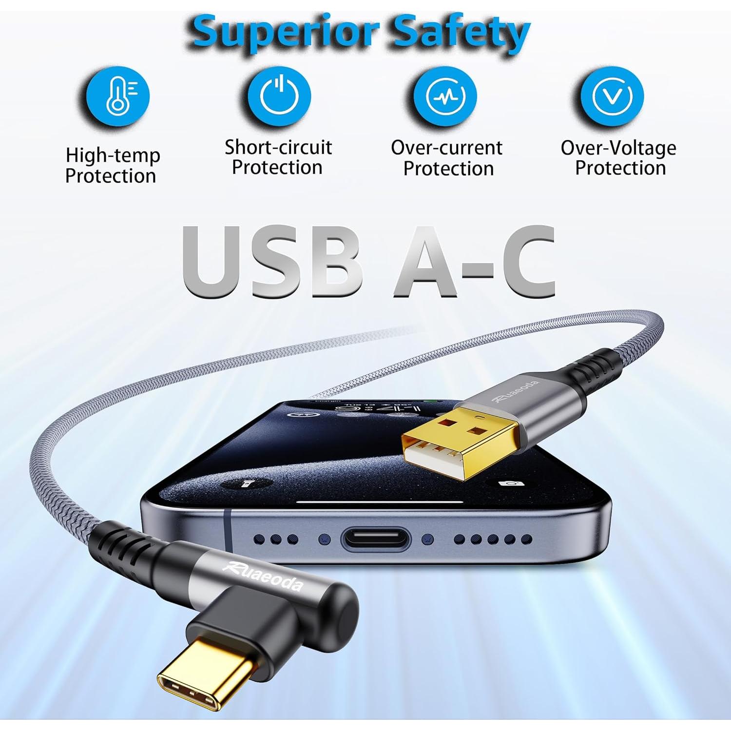 Cable USB C 1.83 m Ruaeoda 2Pack Carga Rápida 3.1A