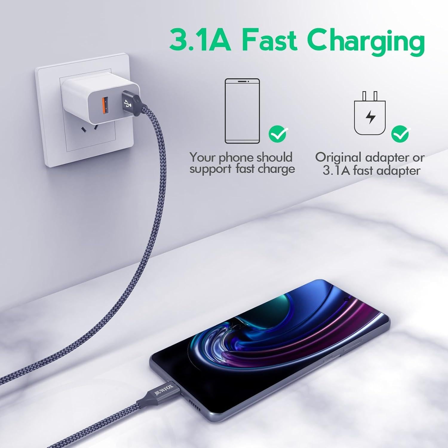 Cable USB a USB-C JIUWFOX 5-Pack Carga Rápida 0.91-3.05 m