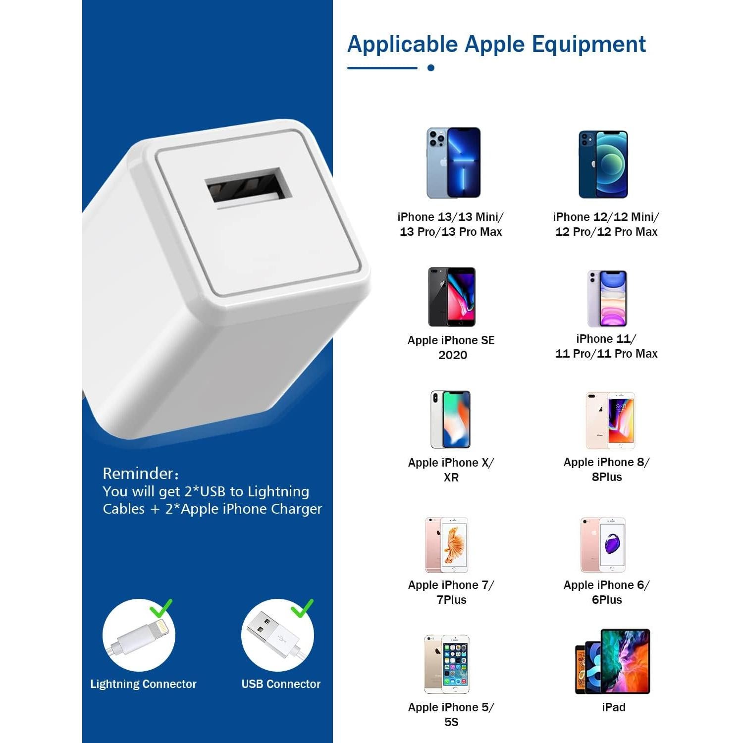 Cargador iPhone 2Pack 6FT USB a Lightning Carga Rápida