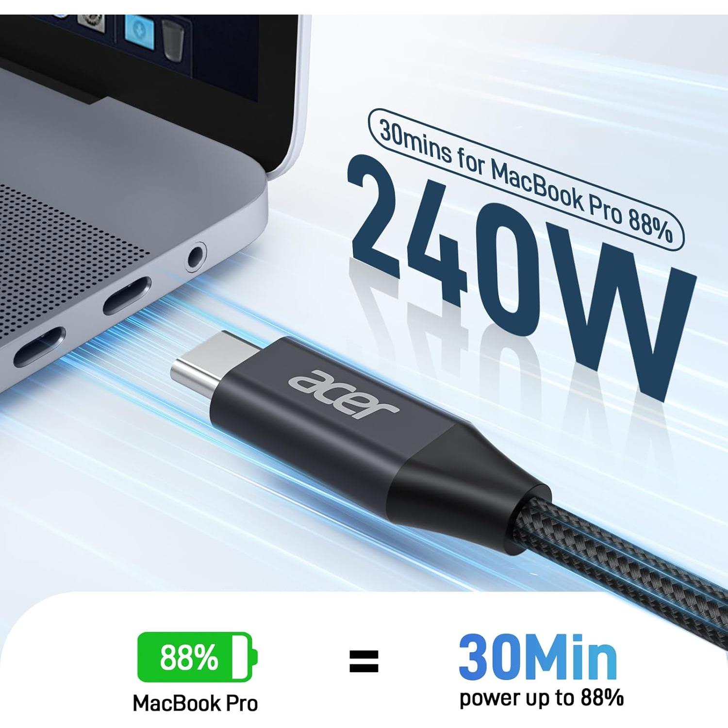 Cable USB C Acer OCB249 240W 2m Trenzado Nylon Carga Rápida