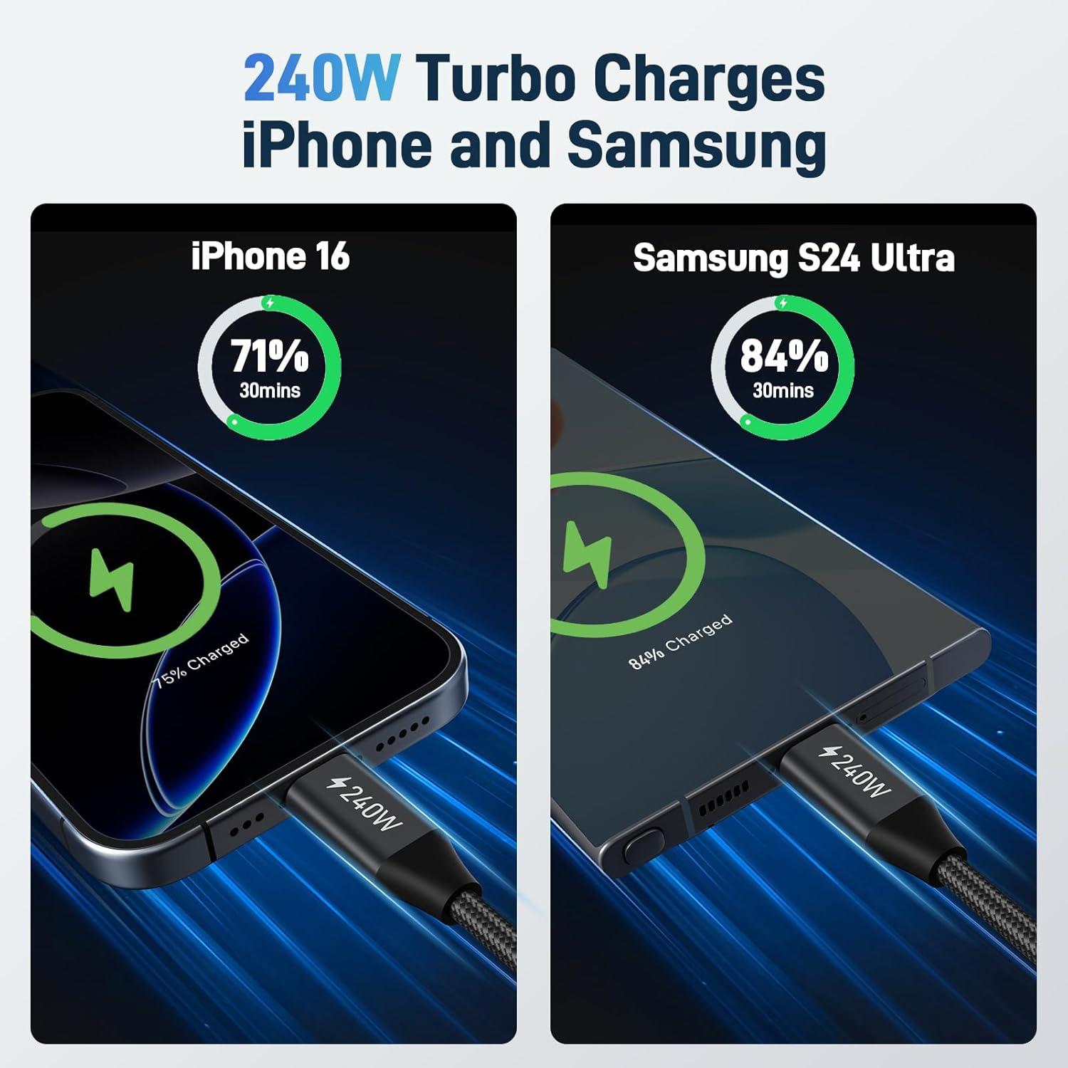 Cable USB C Acer OCB249 240W 2m Trenzado Nylon Carga Rápida