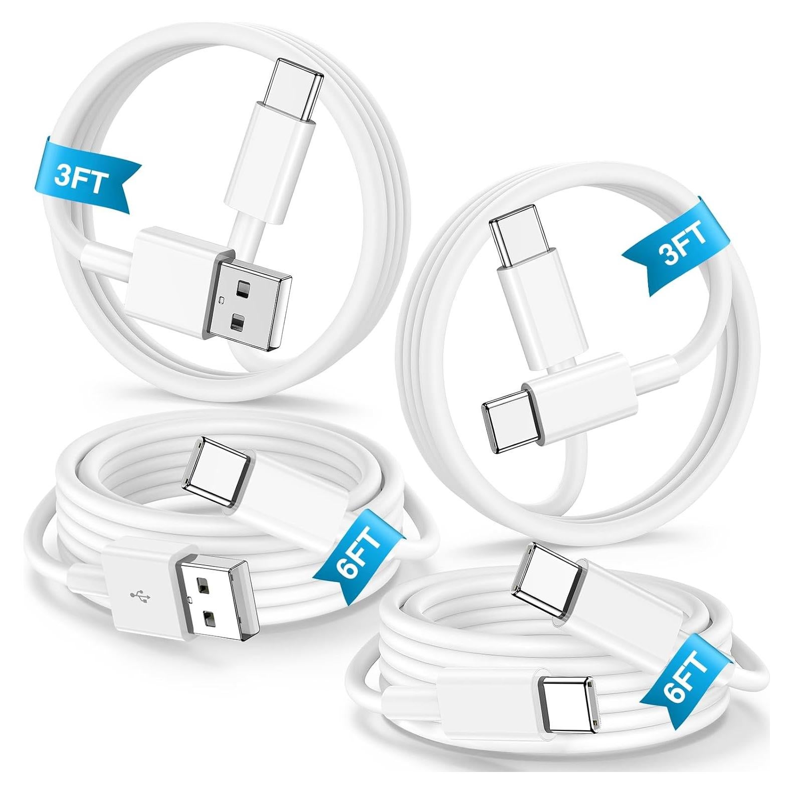 Cable de carga USB C Cabepow 60W 4-Pack 3FT y 6FT Blanco