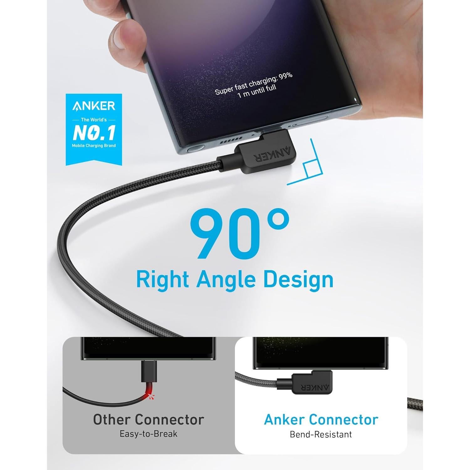 Cable Anker USB-A a USB-C 90° 1.83m (2 Pack) Negro