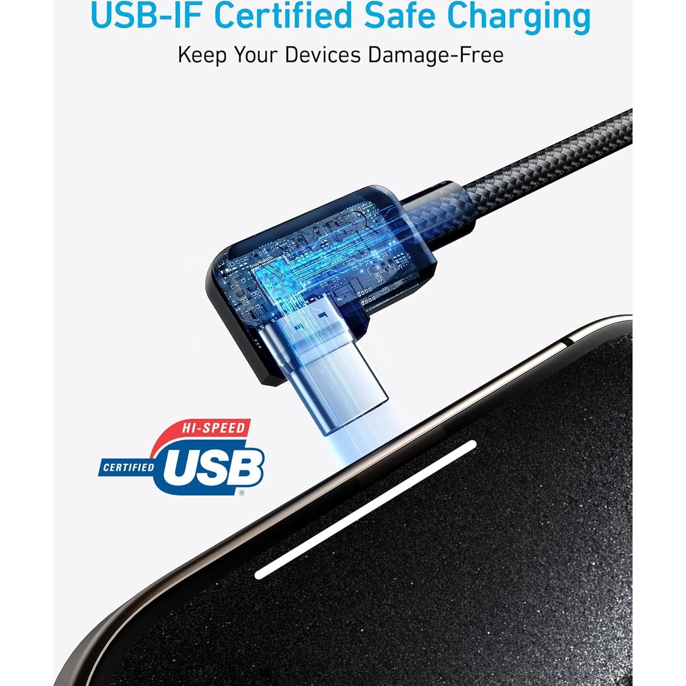 Cable Anker USB-A a USB-C 90° 1.83m (2 Pack) Negro