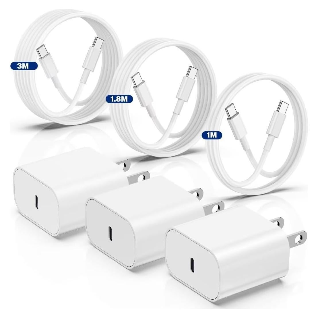 Cargador Rápido 20W Weiship + 3 Cables USB-C 0.91/1.98/3.05m