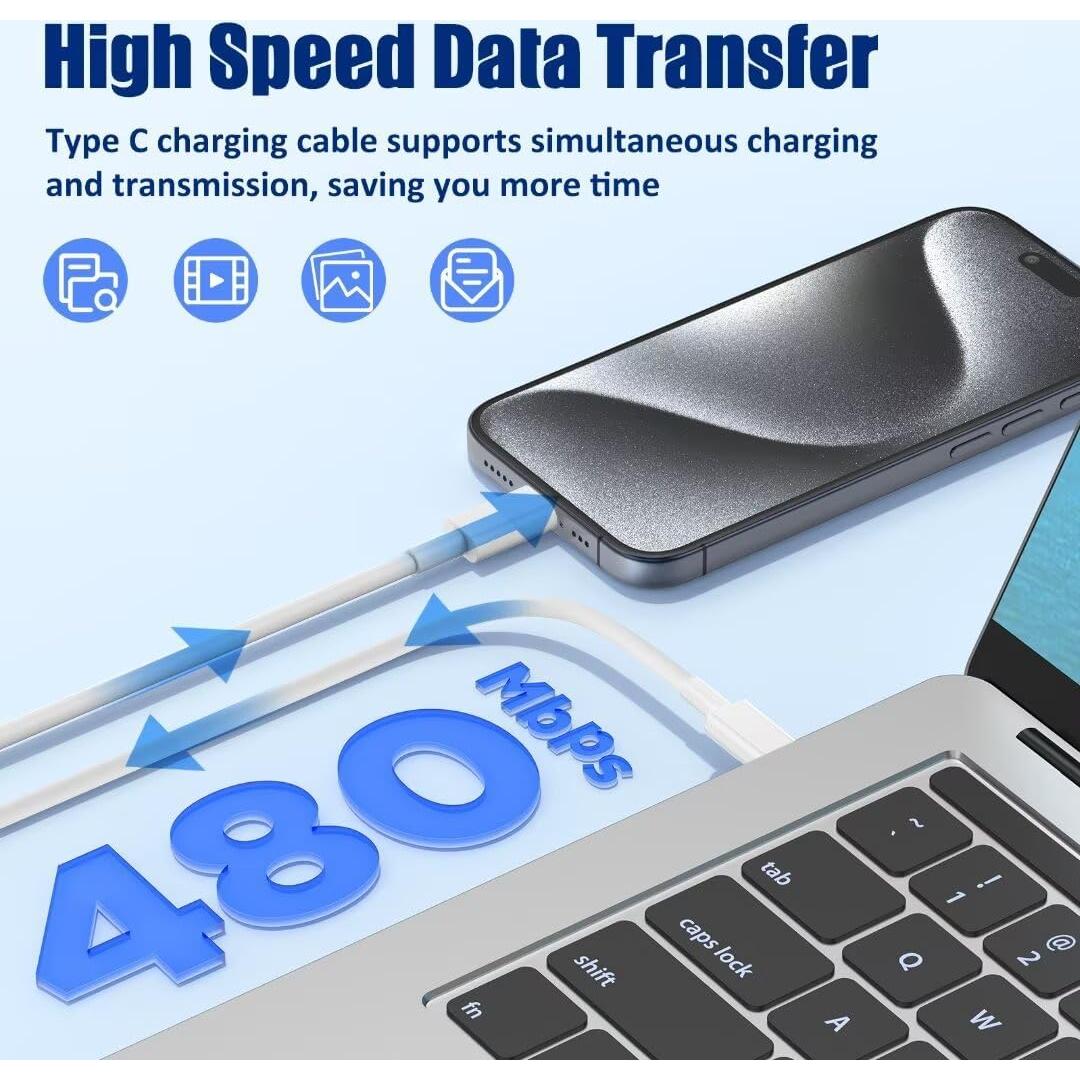 Cargador Rápido 20W Weiship + 3 Cables USB-C 0.91/1.98/3.05m