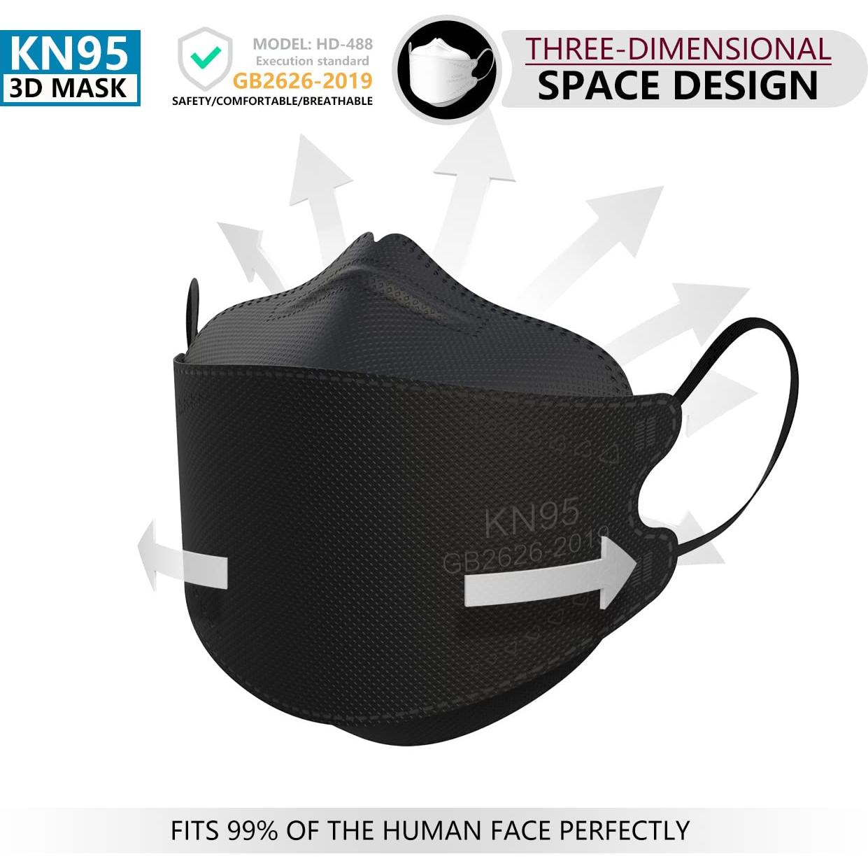 Mascarillas KN95 KIMARS Paquete de 50 Unidades Negras