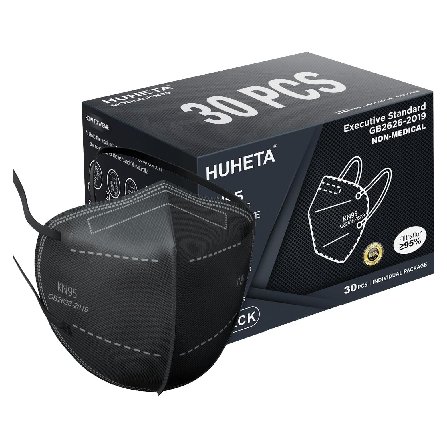 Mascarillas HUHETA KN95 Paquete de 30 Unidades Negra 5 Capas