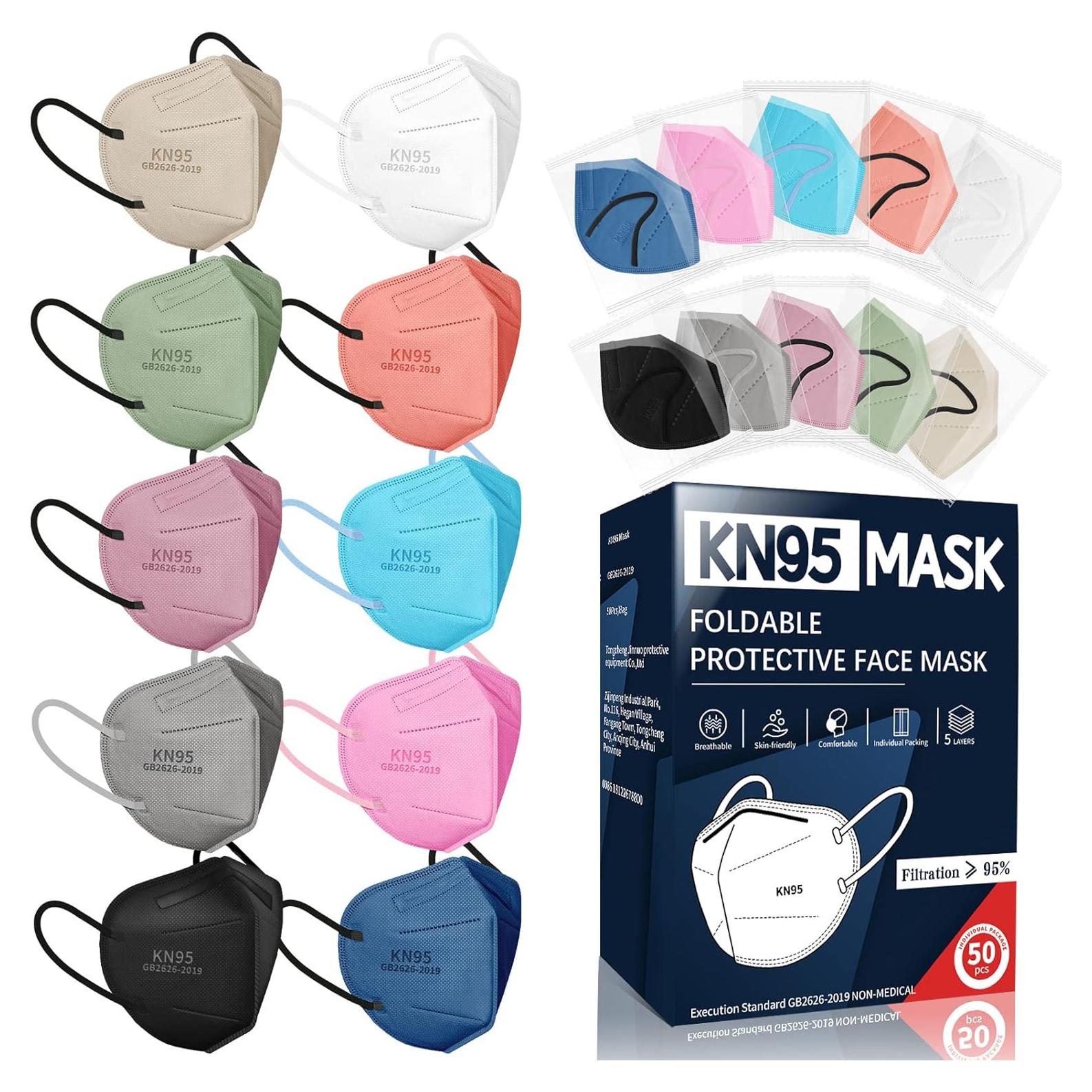 Mascarillas KN95 desechables 50 unidades 10 colores 5 capas