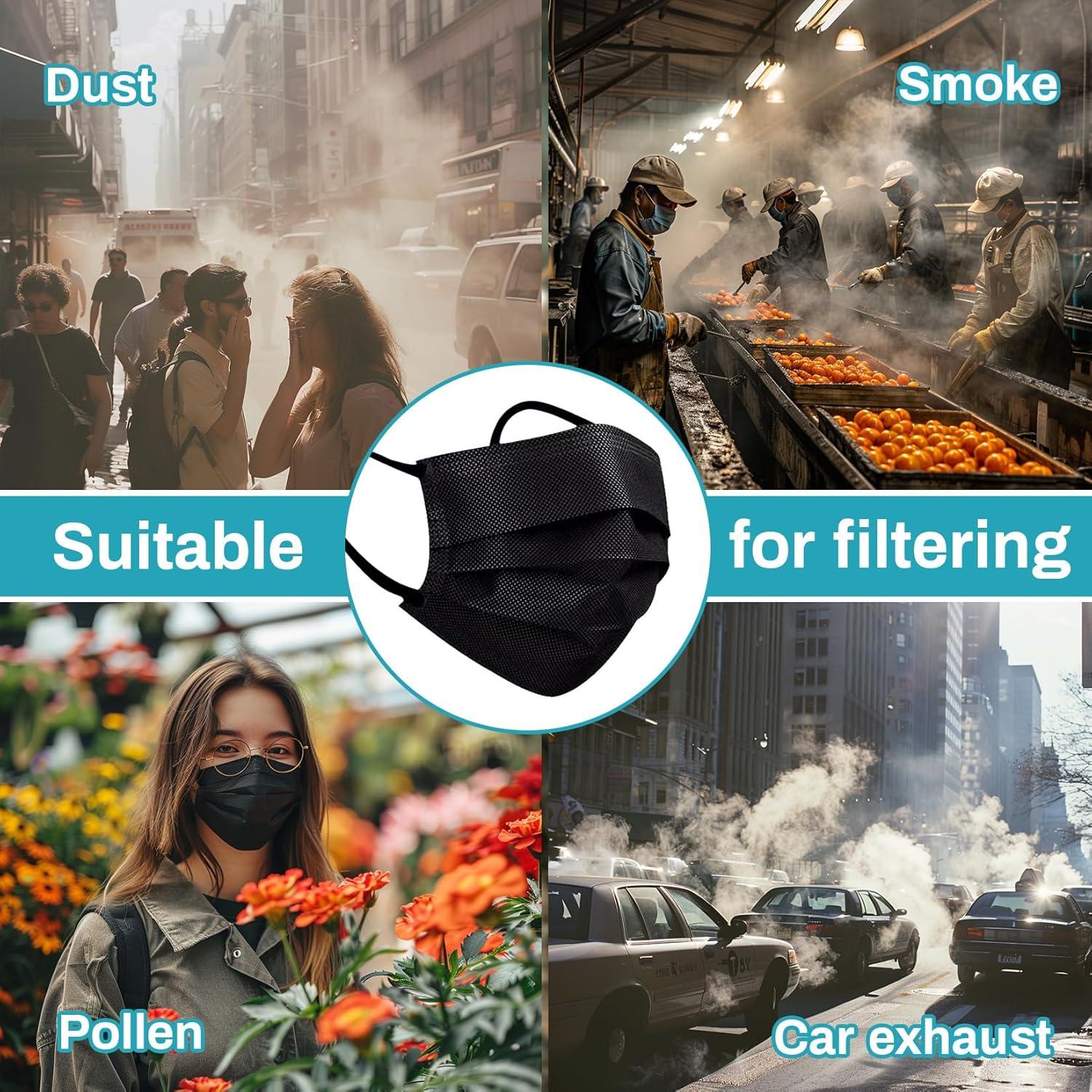 Mascarillas Faciales Desechables Negras MY - 80 PCS 3 Capas