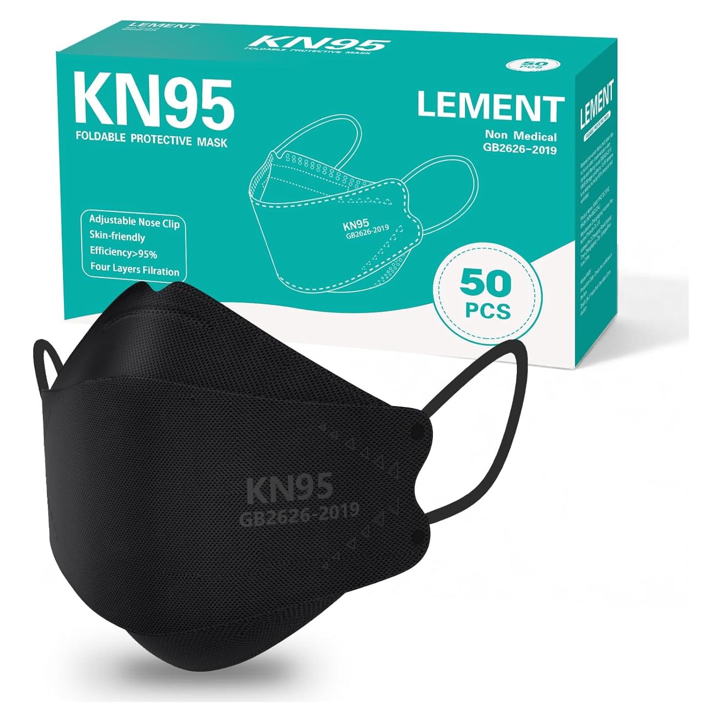 Mascarillas KN95 LEMENT, Paquete de 50 Unidades Transpirables