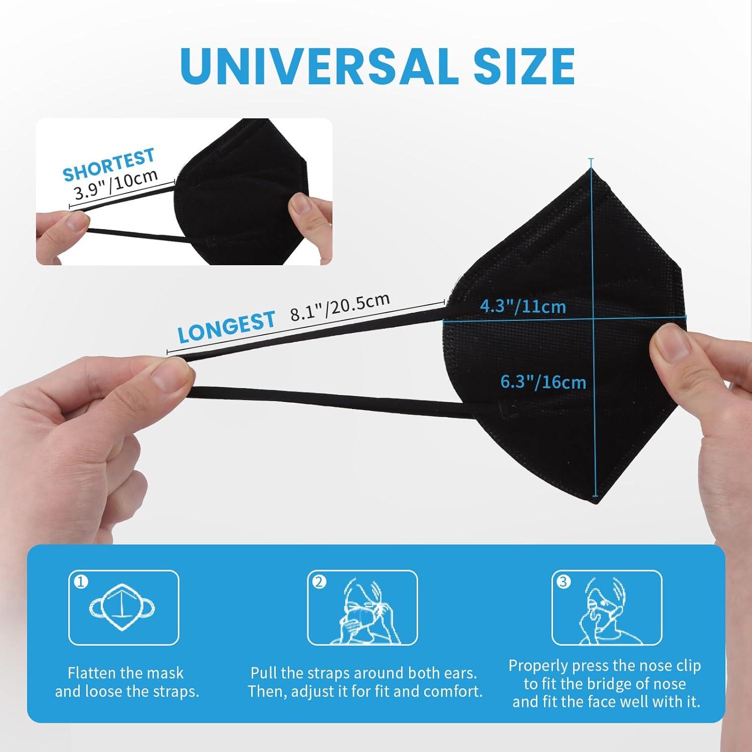 Mascarillas KN95 akgk 50 PCS Negras 5 Capas Transpirables