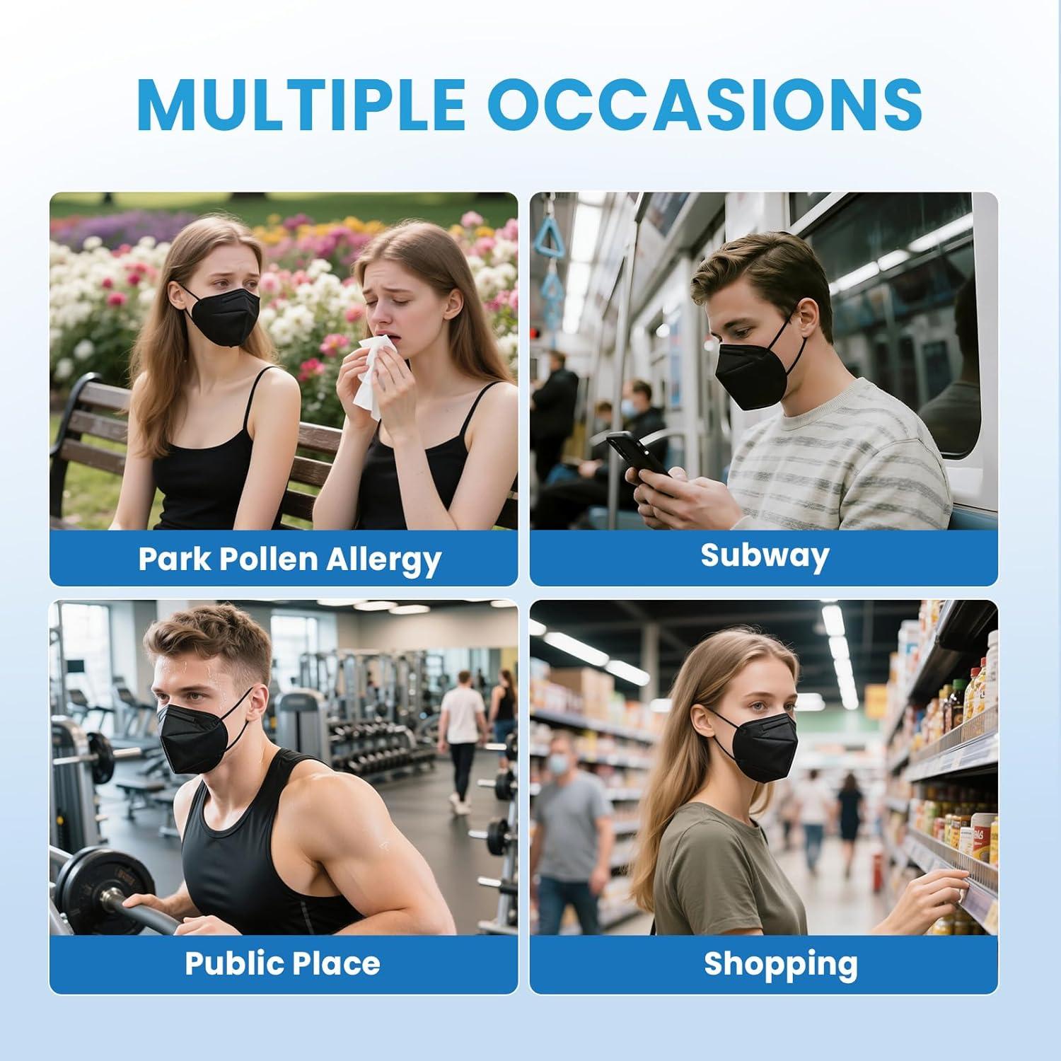 Mascarillas KN95 akgk 50 PCS Negras 5 Capas Transpirables