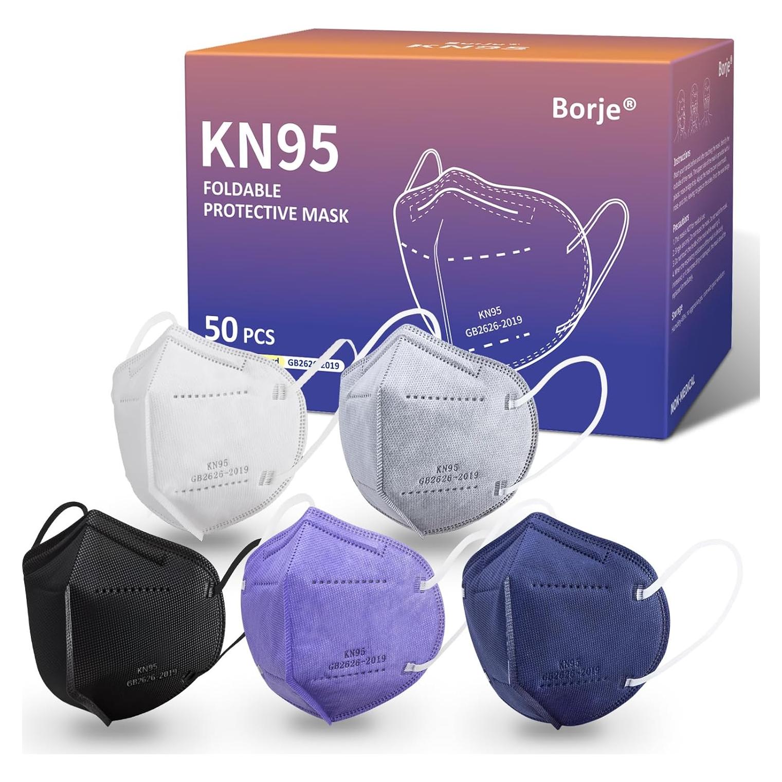 Mascarillas KN95 Borje 50 Pcs Multicolor 5 Capas Adultos