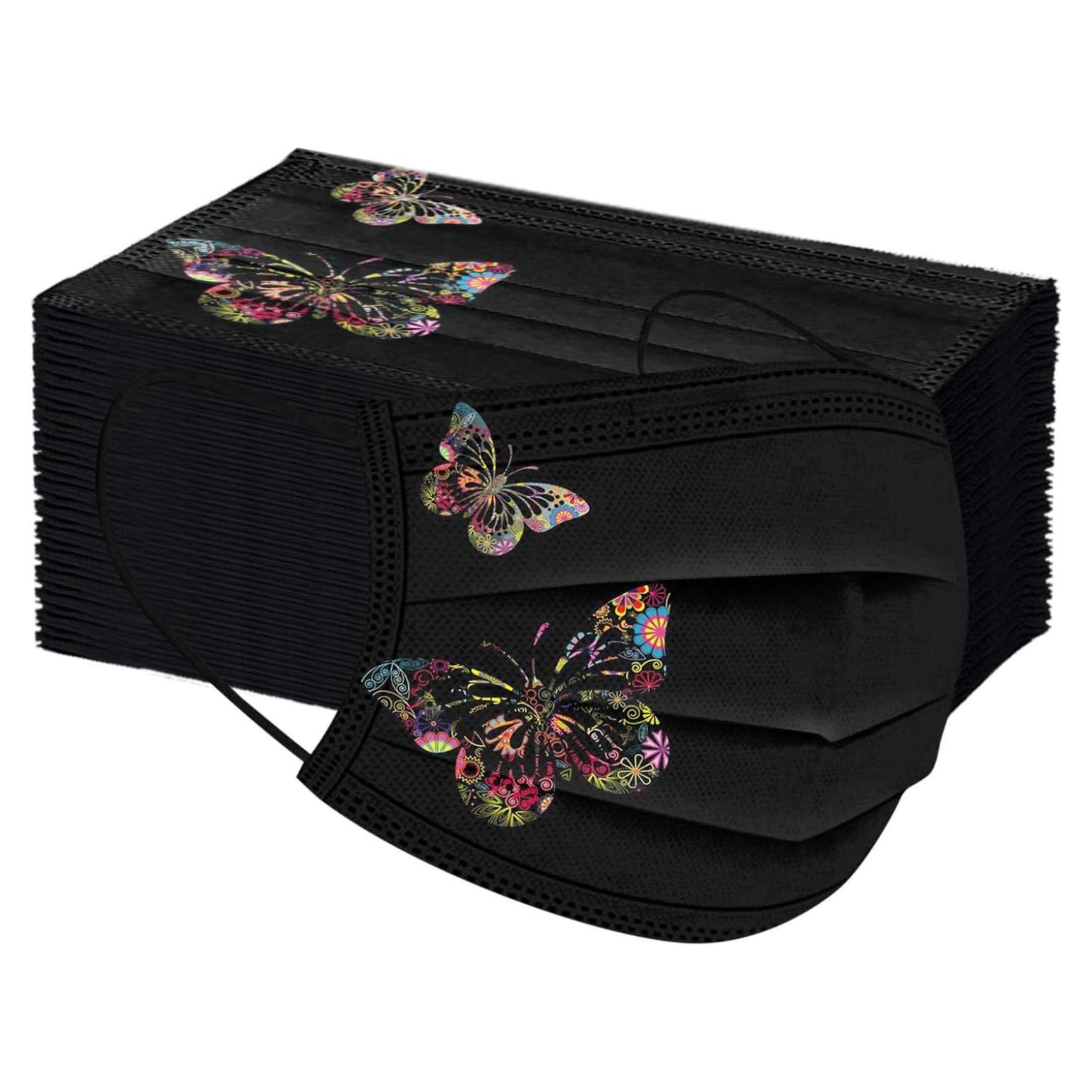 50 Mascarillas Desechables Negras 3 Capas Mariposa Adulto