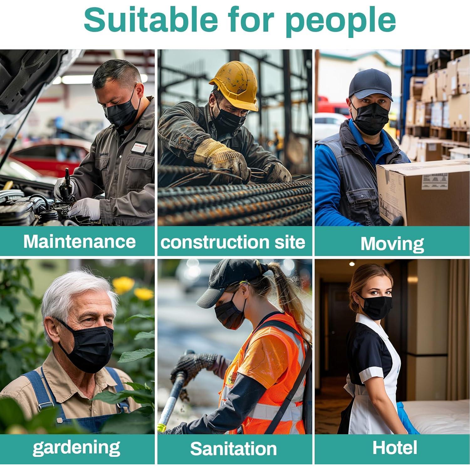 Mascarillas Desechables Negras 3 Capas MAQIHAN 100 Pcs