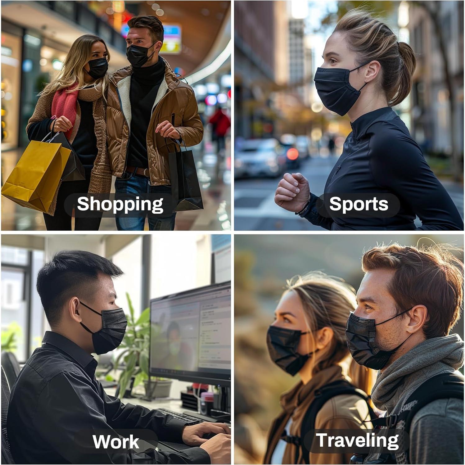 Mascarillas Desechables Negras 3 Capas MAQIHAN 100 Pcs