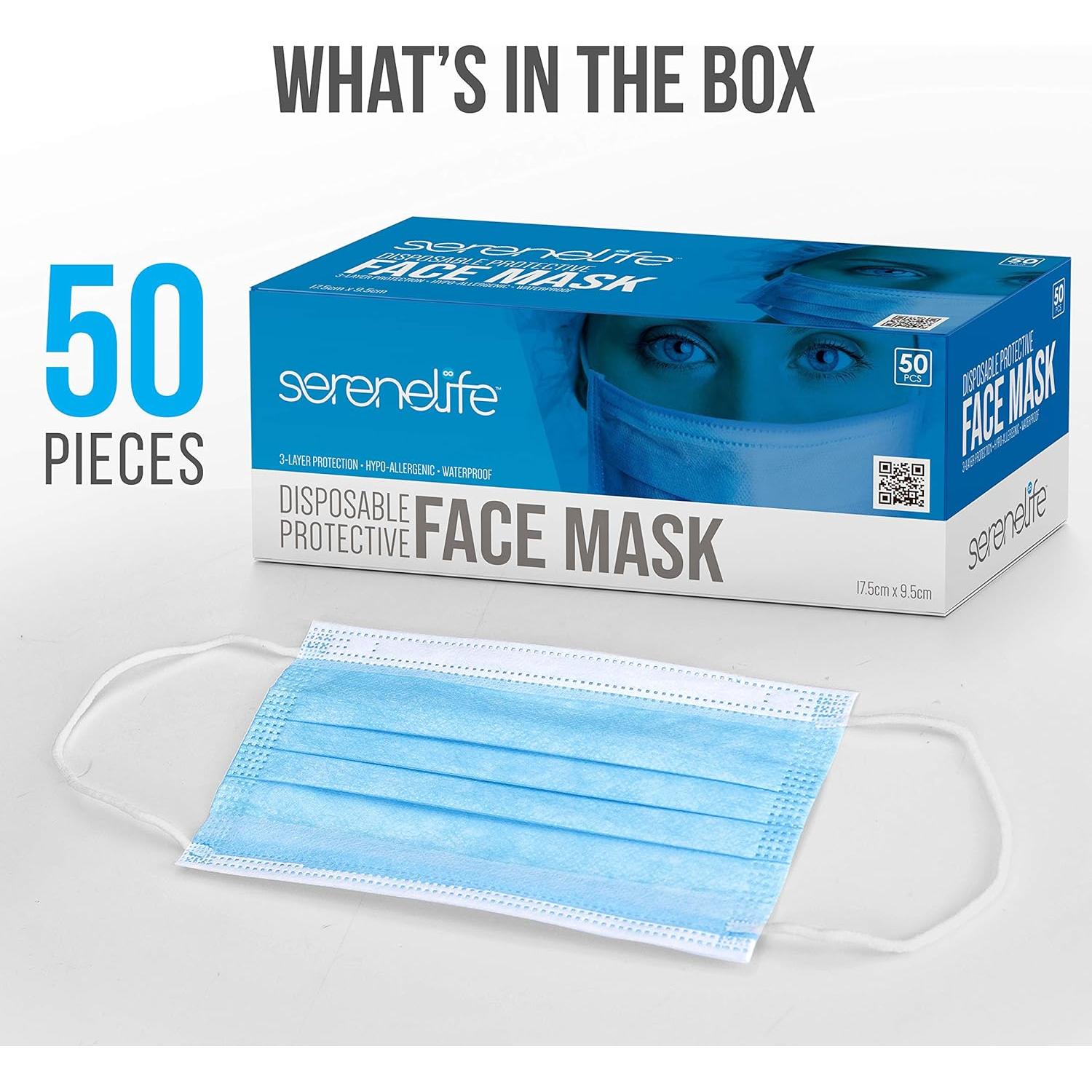 Mascarillas Desechables para Niños SereneLife 50 Piezas 3 Capas