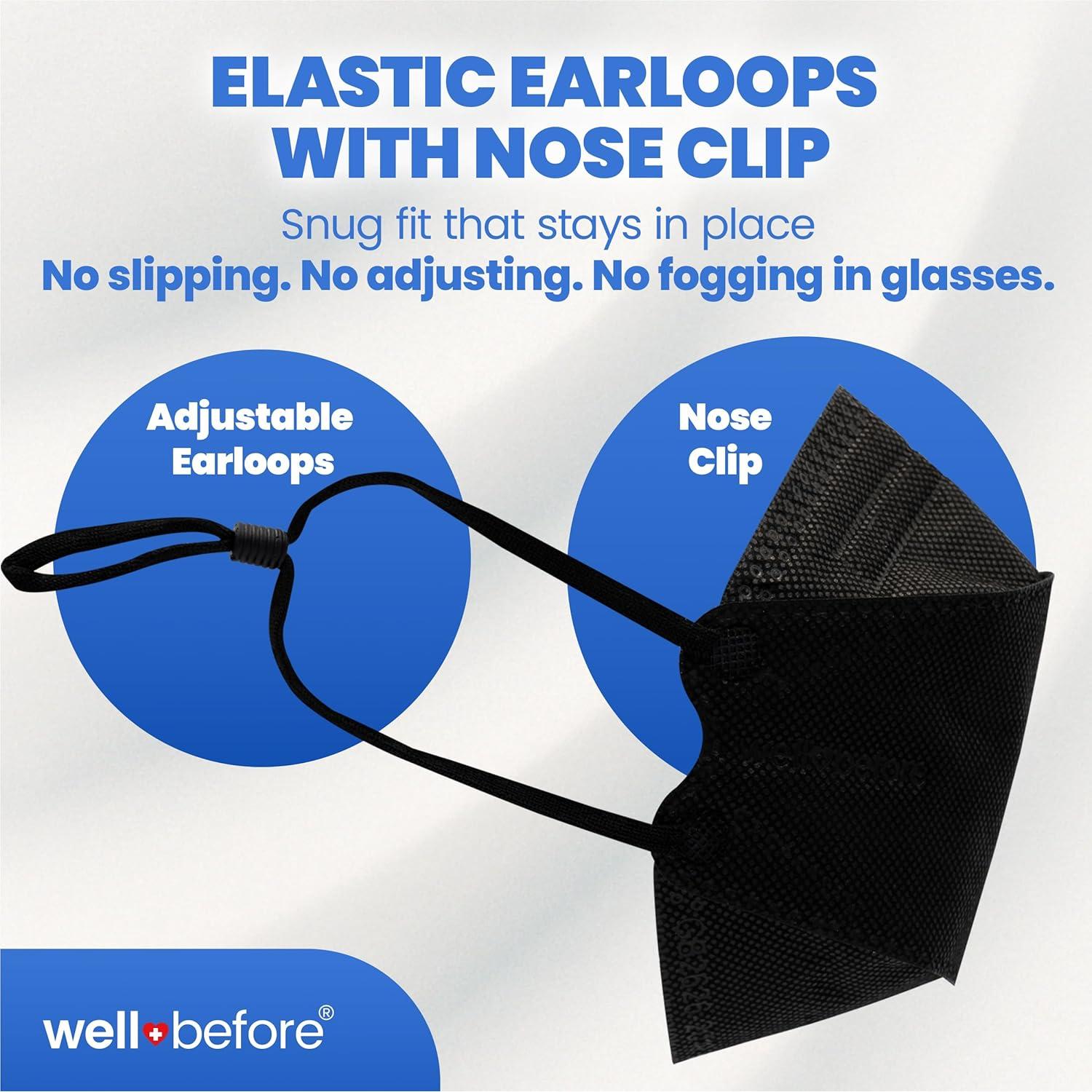 Mascarillas KN95 3D Premium Paquete de 10, Ajustables, Negras