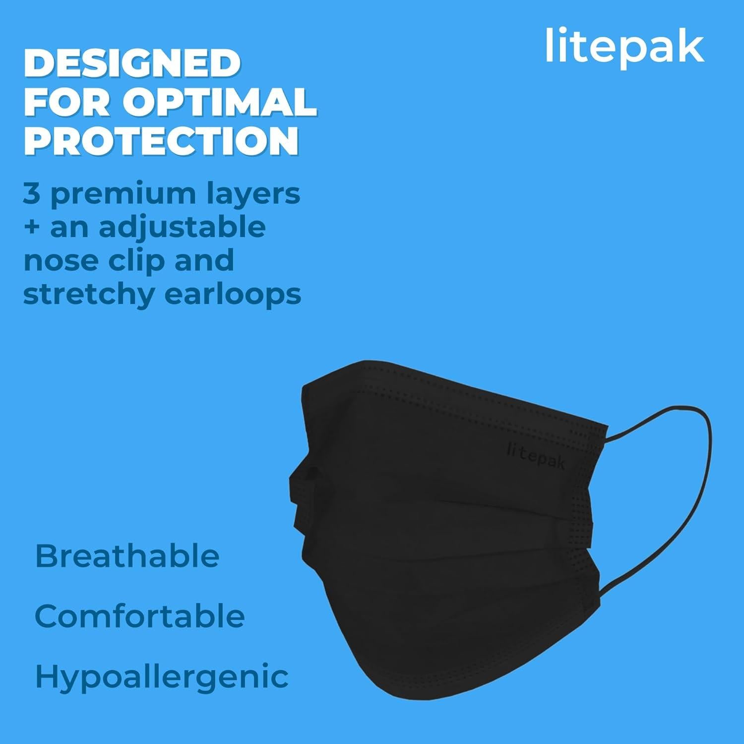 Mascarillas Desechables Premium Litepak 100 Unidades Negro