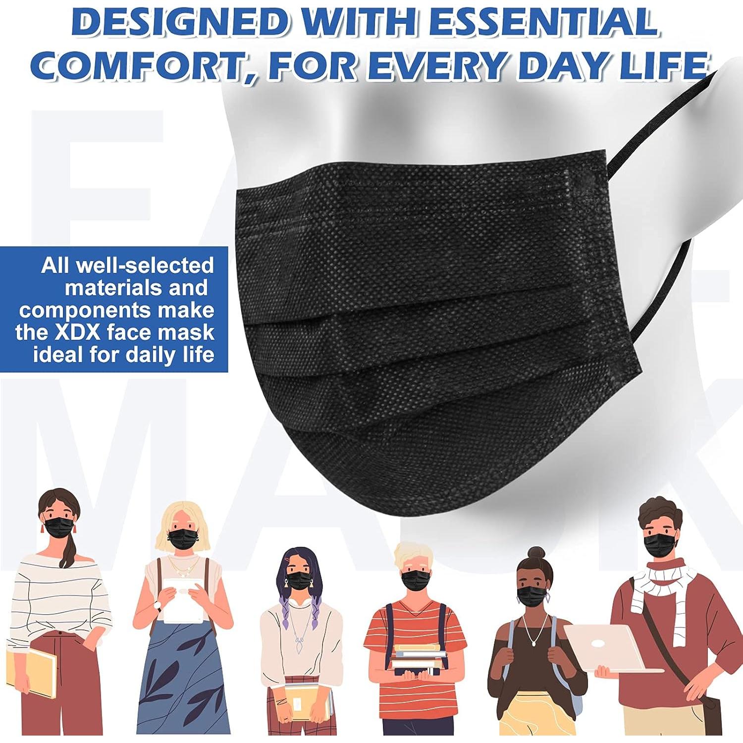 Mascarillas Desechables Negras XDX - Paquete de 50 Unidades 4 Capas