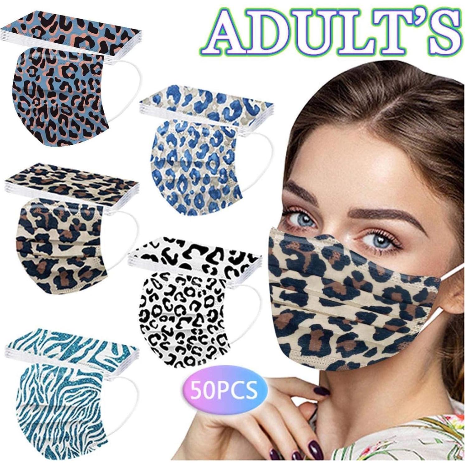 Mascarillas desechables MEESOUL 50 unidades leopardo 3 capas